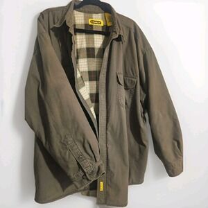 Stanley Mens XXL Olive Green Cotton Sherpa Canvas Plaid Fleece Lined Work Jacket